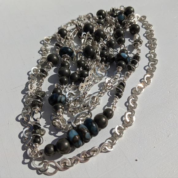 ✨sold✨ Pyrite Abundance Crystals Silver Necklace Artisan Impression Jasper - Picture 13 of 15